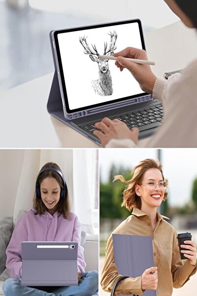 TEKNETSTORE Samsung Galaxy Tab S9 Fe 10.9" Q Türkçe Klavyeli Kılıf Kalem Bölmeli Bluetooth Özellikli Standlı