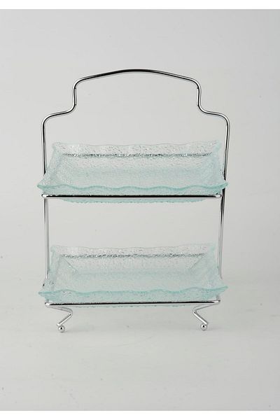 ORCHID 2 TIER SQ GLASS SERVING PLATE WITH STAND
