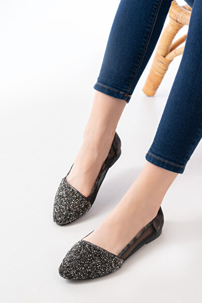 bashrol حذاء راقصة باليه نسائي كاجوال بنعل مسطح وشفاف من الجانب V2 - (زجاج مكسور)