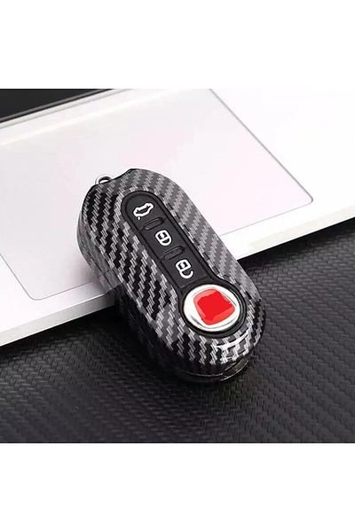 Skilit Fiat-doblo-fiorino-punto-bravo-500-ducato-panda Black Carbon Key Case (3 BUTTONS)