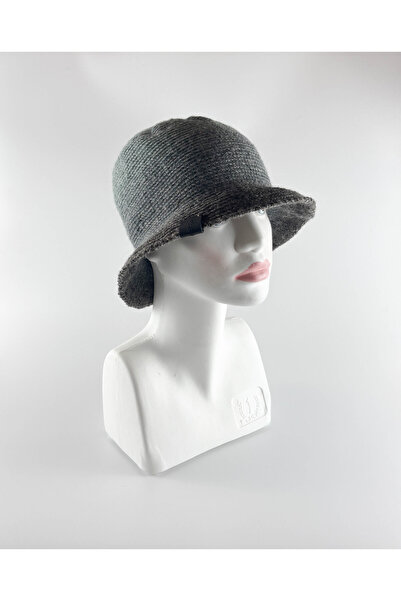 Kidilia Kışlık Gri Renkli Kırçıllı El Örgüsü Bucket Şapka