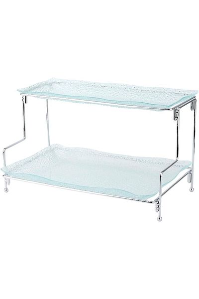 ORCHID 2 TIER RECT GLASS SERVING PLATE WITH STAND
