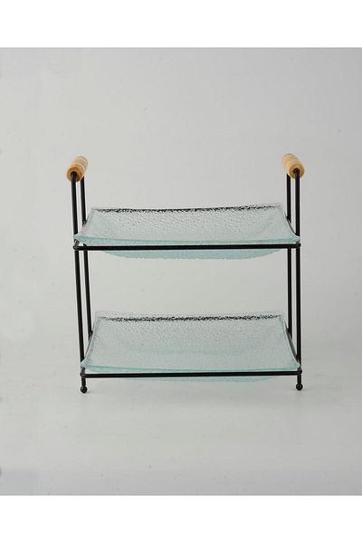 ORCHID 2 TIER SQ GLASS SERVING PLATE WITH STAND