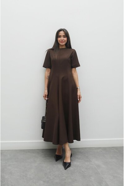 Havoş Brown Maxi Length Ruffled Dress