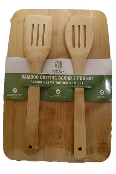 Bamboo Bamboo Cutting Board Set of 3 - 2 Spoons and 1 Cutting Board (33X23X1 cm)