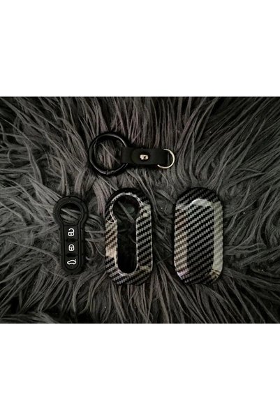 Skilit Fiat-doblo-fiorino-punto-bravo-500-ducato-panda Black Carbon Key Case (3 BUTTONS)