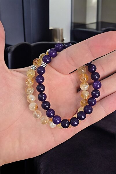 NBS Beautiful Naturel Stones سيترين، مجموعة الجمشت 2 قطعة سوار من الحجر الطبي...