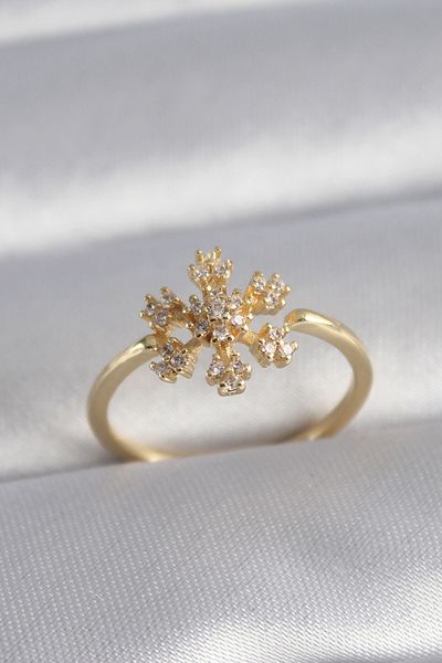 Skygo Brass Gold Color Zircon Stone Snowflake Model Women's Ring - TJ-BYK3033