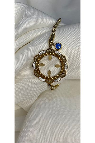 nss sky rock Zircon Stone Steel Bracelet Evil Eye Bead Detailed Quarter