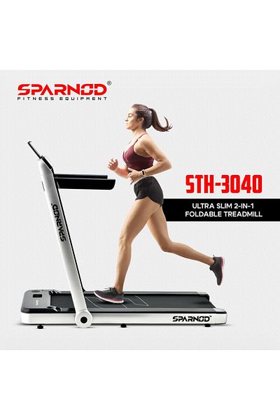 Sparnod Fitness Sth-3040 Foldable Walking Pad Treadmill 4hp Peak, Space-saving, Remote, Bt Speaker 1 Year Warranty