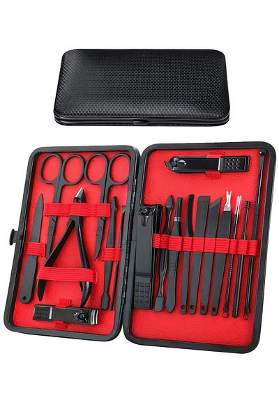 Soillium Personal Manicure and Pedicure Set - 18 Pieces Stainless Steel Full Set