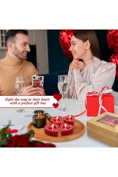 JINOU Heart Shape Candles in Bamboo Box – Valentine's Day Gift for Loved Ones