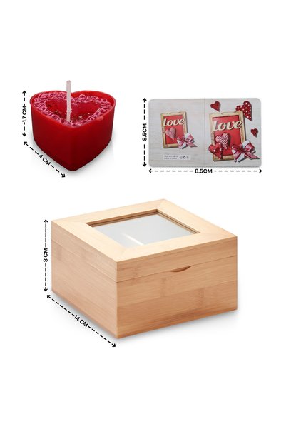 JINOU Heart Shape Candles in Bamboo Box – Valentine's Day Gift for Loved Ones