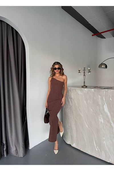 AFA Rochie din țesătură din scoarță de copac în stil helenic cu un singur umăr - Rochie casual elegantă