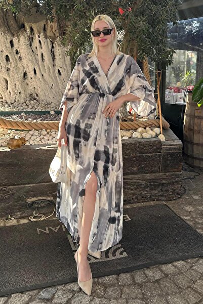 Madmext Μαύρο μοτίβο σχισμής λεπτομέρεια μακρύ φόρεμα MG2323