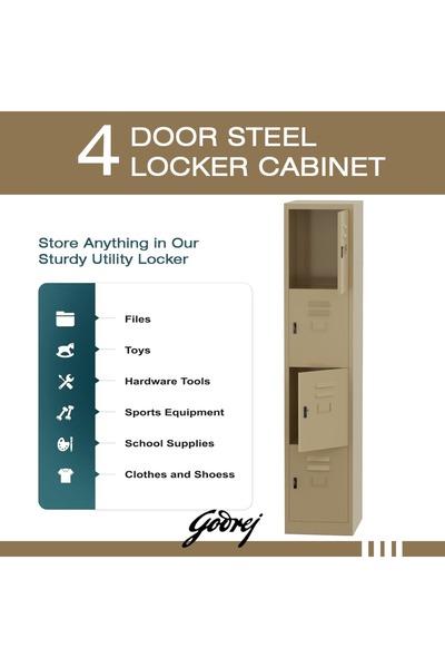 Mahmayi Godrej 4 Door Steel Locker with Heavy-Duty Construction Scratch-Resistant Beige Finish