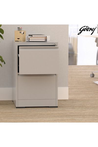 Mahmayi Godrej 2 Drawer Steel Filing Cabinet with Secure Lock Steel Grey Powder-Coated Finish