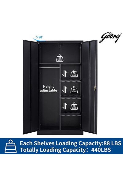 Mahmayi Godrej Steel Wardrobe with Full-Height Design, Centre Partition Black Finish