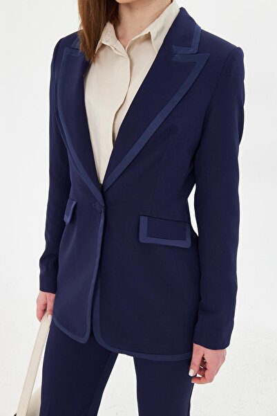 LOVELF Yakası Saten Biyeli Takım Lacivert