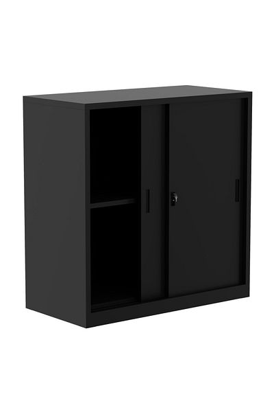 Mahmayi Godrej Low Height Sliding Door Steel Bookshelf with Shelves Steel Black