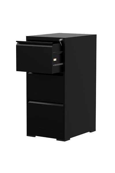 Mahmayi Godrej 3 Drawer Steel Filing Cabinet with Secure Lock, Steel, and Black Powder-Coated Finish