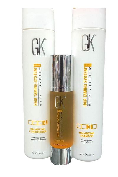 GK HAIR Shampoo and conditioner 300ml and serum 50ml to balance damaged hair, free of sodium sulphate and salts