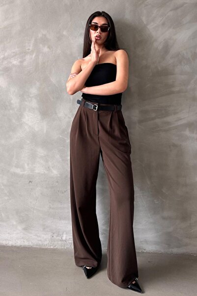 Madmext Коричневі брюки в складку з подвійним поясом Mg2330