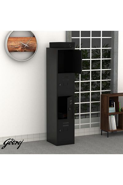 Mahmayi Godrej 4 Door Steel Locker with Heavy-Duty Construction Scratch-Resistant Black Finish