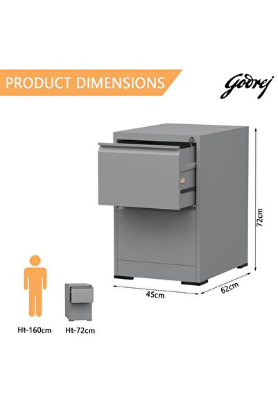 Mahmayi Godrej 2 Drawer Steel Filing Cabinet with Secure Lock Steel Grey Powder-Coated Finish