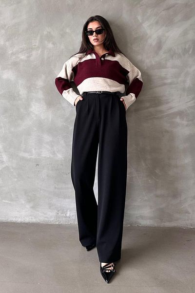 Madmext Black Double Pleated Belted Trousers Mg2330