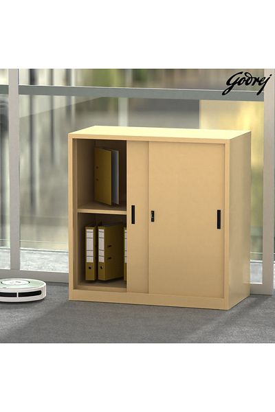 Mahmayi Godrej Low Height Sliding Door Steel Bookshelf with Shelves Steel Beige