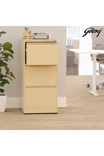 Mahmayi Godrej 3 Drawer Steel Filing Cabinet with Secure Lock, Steel, and Beige Powder-Coated Finish