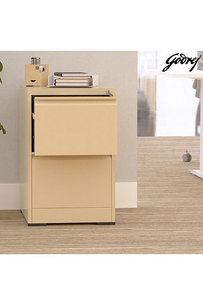 Mahmayi Godrej 2 Drawer Steel Filing Cabinet with Secure Lock Steel Beige Powder-Coated Finish