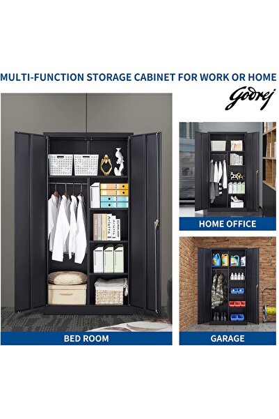 Mahmayi Godrej Steel Wardrobe with Full-Height Design, Centre Partition Black Finish