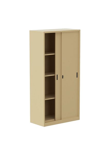 Mahmayi Godrej Full Steel Sliding Door Cupboard with Adjustable Shelves Beige Finish