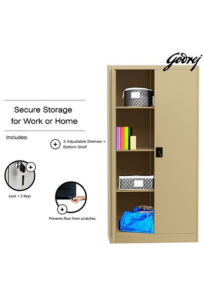 Mahmayi Godrej Full-Height Steel Swing Door Cupboard with Adjustable Shelves Beige Finish