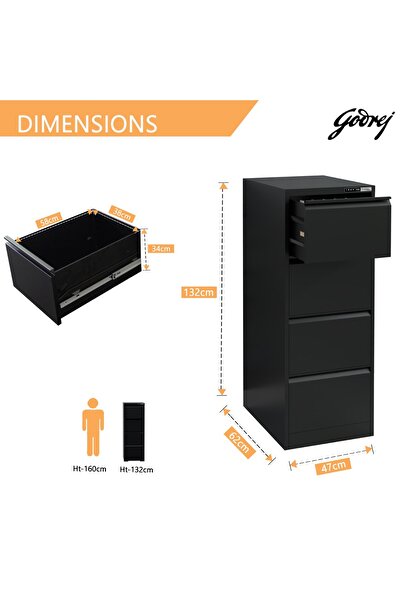 Mahmayi Godrej 4 Drawer Digital Filing Cabinet with Touch Screen Lock Steel Black Finish
