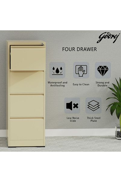 Mahmayi Godrej 4 Drawer Steel Filing Cabinet with Secure Lock Steel Beige Powder-Coated Finish