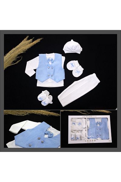Cevval Baby Boy Mevlüt Suit Set Newborn Gift Baby Outfit 0-6 Months 7 Piece Gift Box Set
