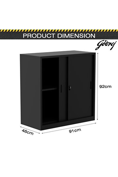 Mahmayi Godrej Low Height Sliding Door Steel Bookshelf with Shelves Steel Black