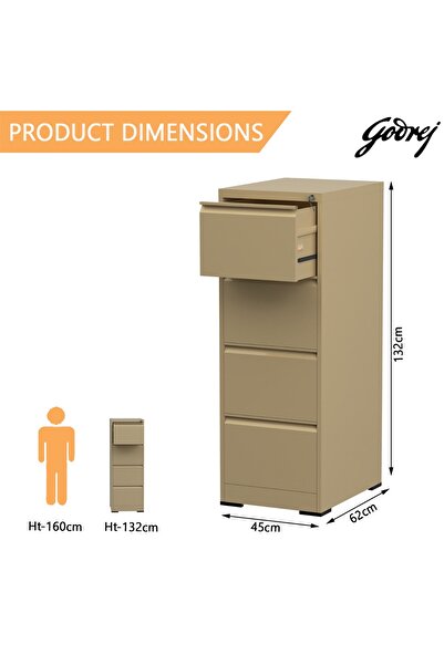 Mahmayi Godrej 4 Drawer Steel Filing Cabinet with Secure Lock Steel Beige Powder-Coated Finish