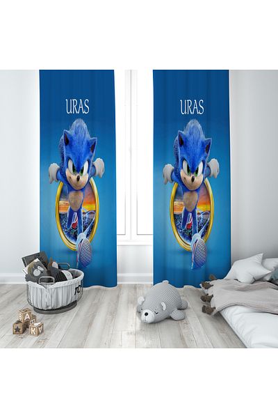adenkahome Personalized, Named Sonic Pattern, Baby and Children's Room Background Curtain