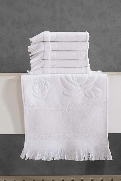 Fiesta 1 Piece Jacquard Velvet Towel with Etamine Border - Soft Embroidery, 50X90- White