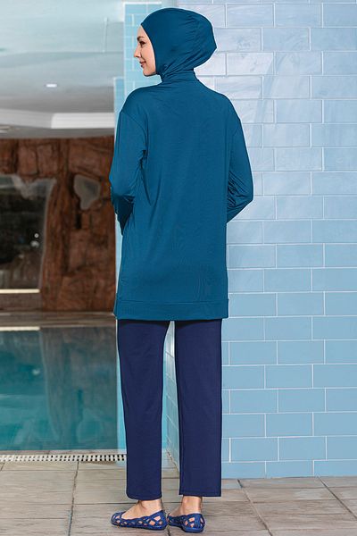 REMSA Lycra Full Covered Hijab Swimsuit with Front Pocket 1254 Petrol