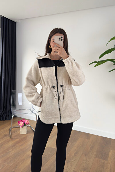 BİRCANÇİL Oysh Ecru Blocked Wool Jacket with Faux Detail