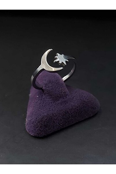 sarıyer silver تصميم عصري على شكل قمر ونجمة بدون حجر من الفولاذ قابل للتعديل