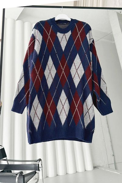 MODAQU Pulover cu model în carouri cu textura moale - bleumarin