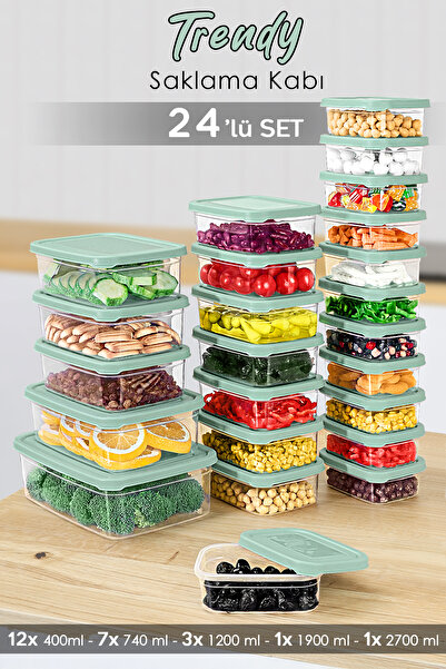 Meleni Home 24'lü Dikdörtgen Erzak Saklama Kabı Seti - Mikrodalgaya Uygun Düz...