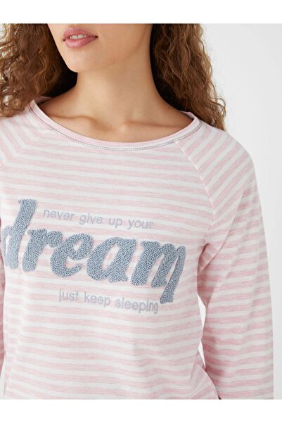 LC Waikiki Lcw Dream Pembe Bisiklet Yaka Nakışlı Uzun Kollu Kadın Pijama Takımı