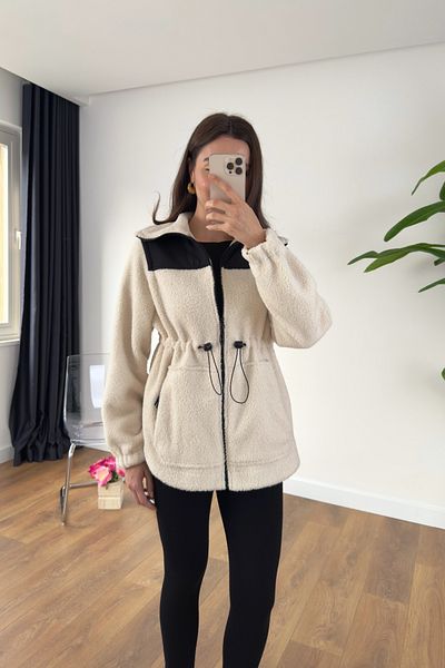 BİRCANÇİL Oysh Ecru Blocked Wool Jacket with Faux Detail